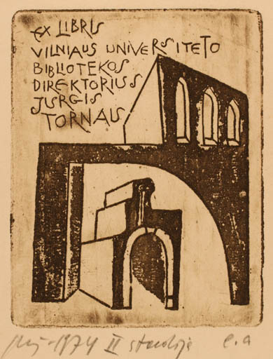 Exlibris by Vincas Kisarauskas from Lithuania for Jurgis Biblioteksdirektør Tornau - Abstract 