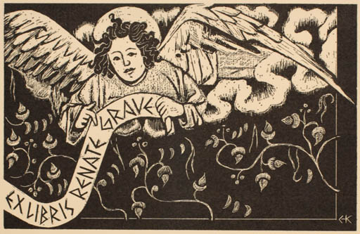 Exlibris by Jo Erich Kuhn from Sweden for Renate Grave - Angel 