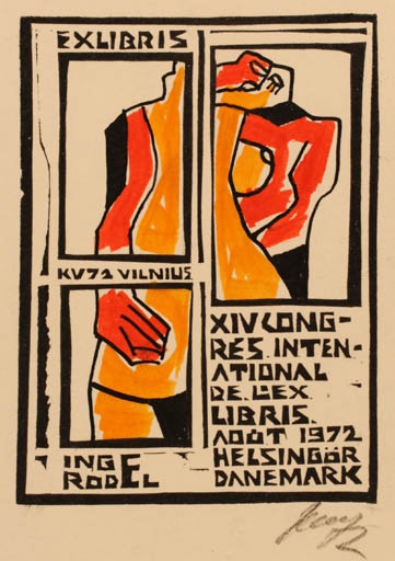 Exlibris by Vincas Kisarauskas from Lithuania for Inge Rödel - Abstract Exlibris Congress 