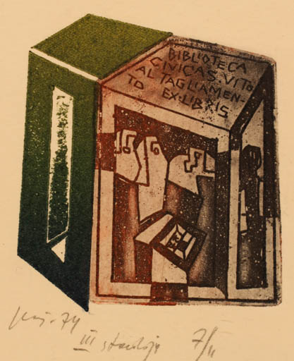 Exlibris by Vincas Kisarauskas from Lithuania for ? Civicas Bibliotek2 - Abstract 