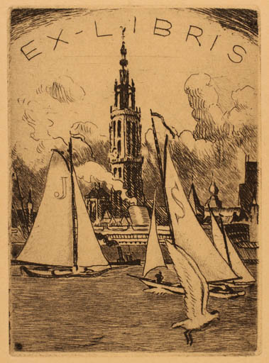 Exlibris by Julian Severin from Belgium for Julian Severin - Maritime Ship/Boat 
