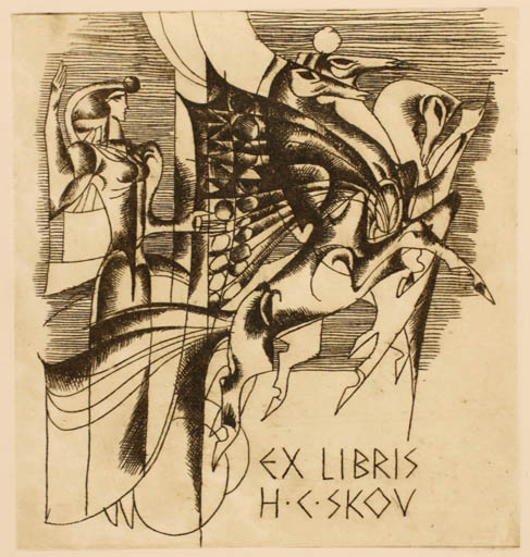 Exlibris by Ferenc Deak from Romania for Henry Carlo Skov - Classical antiquity Horse Woman 