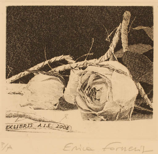 Exlibris by Erica Forneris from Italy for ? A.I.E. - Flower Flora 