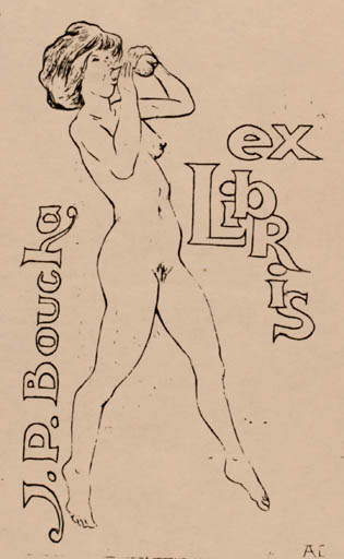 Exlibris by A Leprince from Belgium for J.P. Boucha - Erotica Ex Erotica 