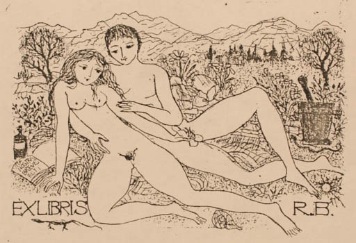 Exlibris by Elfriede Weidenhaus from Germany for Rudolf Bachhuber - Erotica 