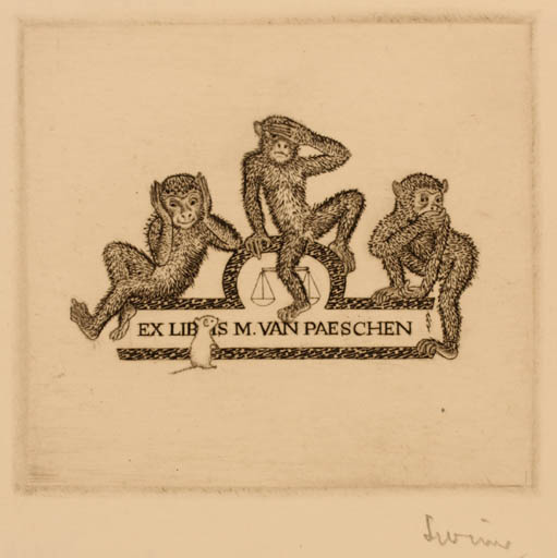 Exlibris by Mark F. Severin from Belgium for Monique Van Paeschen - Fauna 