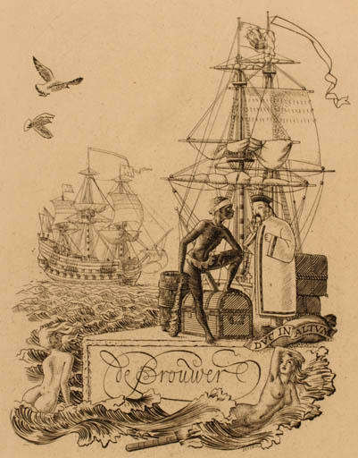 Exlibris by Mark F. Severin from Belgium for Baron de Brouwer - Maritime Ship/Boat 