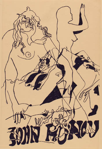 Exlibris by Per Kirkeby from Denmark for John Hunov - Woman 