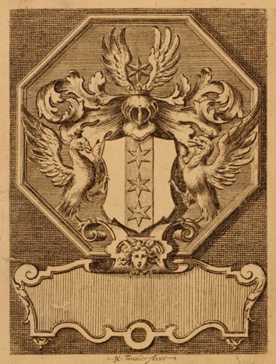 Exlibris by M Tuscher from Denmark for H Hjelmstjerne - Heraldry 
