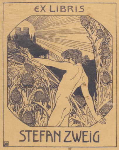Exlibris by phraim Mose Lilien from Germany for Stefan Zweig - Flora Man Nude 