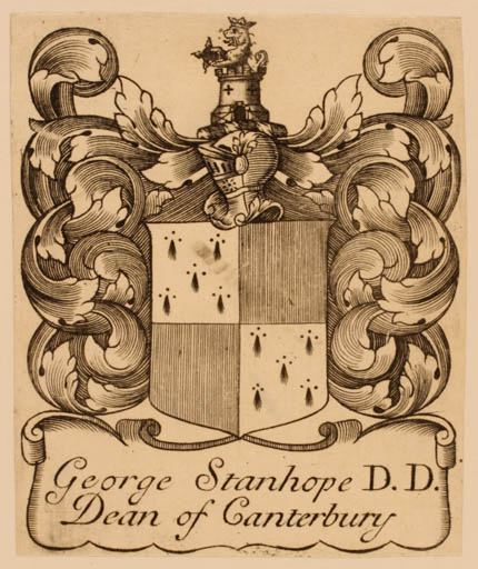 Exlibris by ? ? from Great Britain for George, 1660- 1728. D.D. Dean of Canterbury Stanhope - Heraldry 