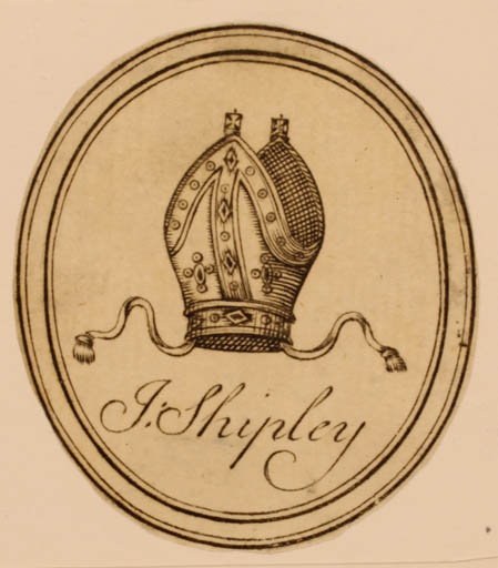 Exlibris by ? ? from Great Britain for Jonathan Shipley - Heraldry Historical Person Religion 