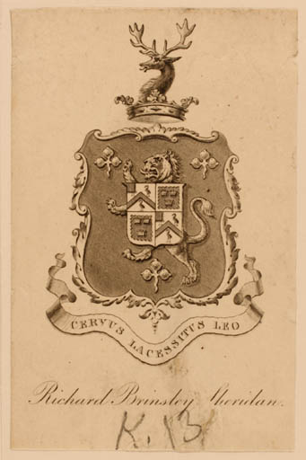 Exlibris by ? ? from Great Britain for Richard Brinsley Sheridan - Heraldry 