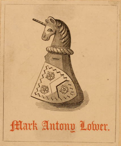 Exlibris by Sara Bearsley from Great Britain for Mark Antony Lower - Unicorn Heraldry 