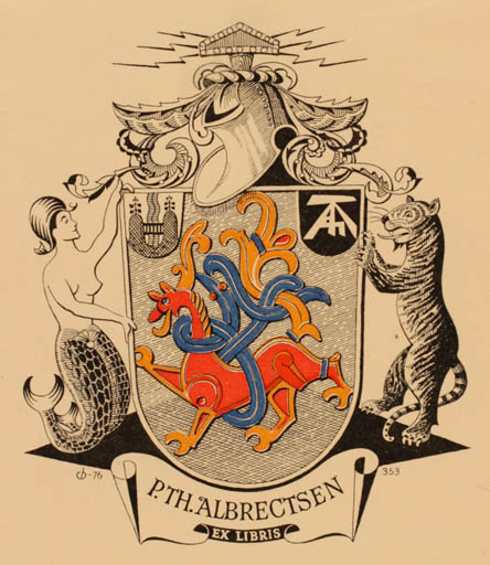 Exlibris by Christian Blæsbjerg from Denmark for Peter Therkel Albrechtsen - Heraldry 