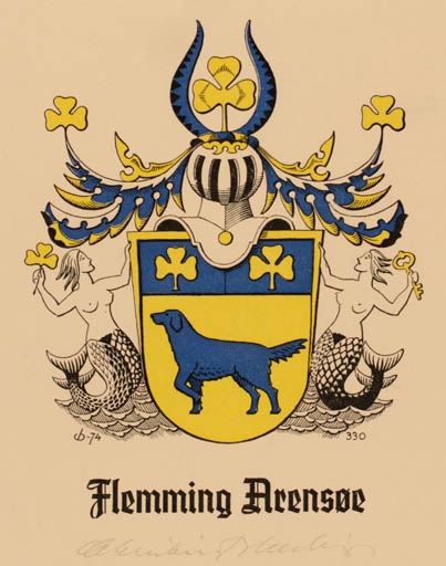 Exlibris by Christian Blæsbjerg from Denmark for Flemming Arensøe - Heraldry 