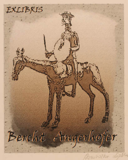 Exlibris by Agnieszka Lipska from Poland for Bercht Angerhofer - Don Quijote Horseman/Rider 