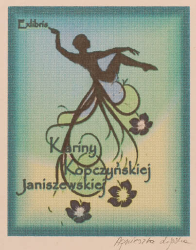 Exlibris by Agnieszka Lipska from Poland for Kariny- Kopczynskiej Janiszewskiej - Dancing Woman 