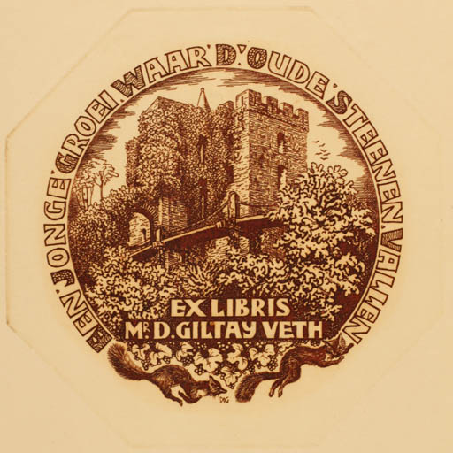 Exlibris by Dirk van Gelder from Netherland for Dr. D. Giltay Veth - Castle/Palace Flora 