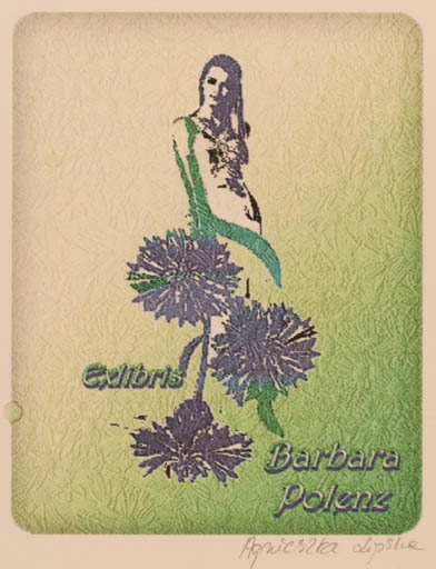 Exlibris by Agnieszka Lipska from Poland for Barbara Polenz - Flower Woman 