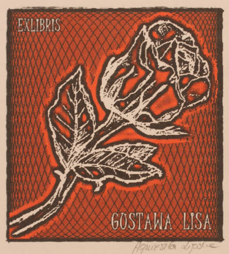 Exlibris by Agnieszka Lipska from Poland for Gustawa Lisa - Flower Flora 