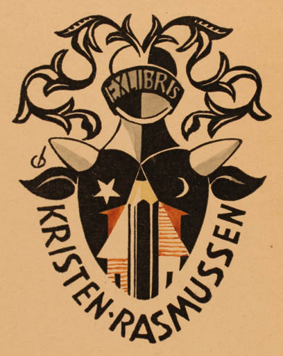 Exlibris by Christian Blæsbjerg from Denmark for Kristen Rasmussen - Heraldry 