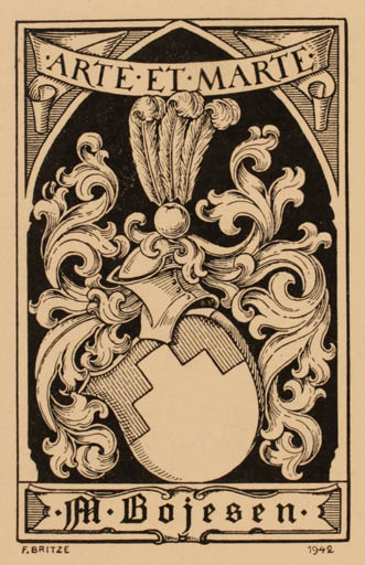 Exlibris by Friedrich Britze from Denmark for M Bojesen - Heraldry 