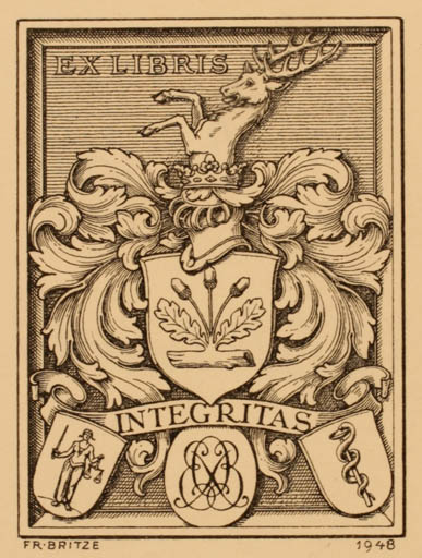 Exlibris by Friedrich Britze from Denmark for Oluf Bruel - Heraldry 