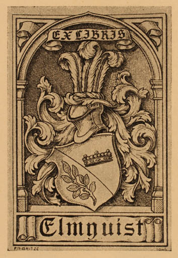 Exlibris by Friedrich Britze from Denmark for ? Elmquist - Heraldry 