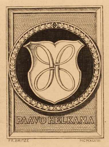 Exlibris by Friedrich Britze from Denmark for Paavo Helkama - Heraldry 