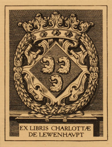 Exlibris by Friedrich Britze from Denmark for Charlotte de Lewenhaupt - Heraldry 