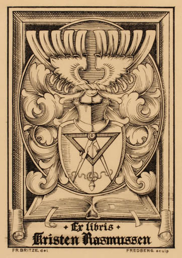 Exlibris by Friedrich Britze from Denmark for Kristen Rasmussen - Heraldry 