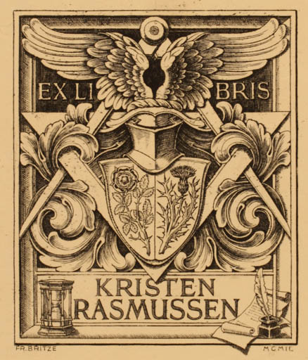 Exlibris by Friedrich Britze from Denmark for Kristen Rasmussen - Heraldry 