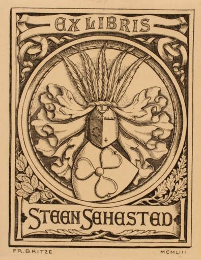 Exlibris by Friedrich Britze from Denmark for Steen Sehested - Heraldry 