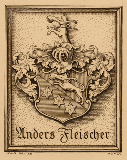 Exlibris by Johannes Britze from Denmark for Anders Fleischer - Heraldry 