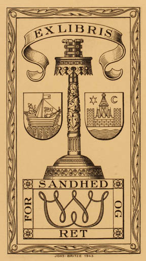 Exlibris by Johannes Britze from Denmark for W Juul - Heraldry 