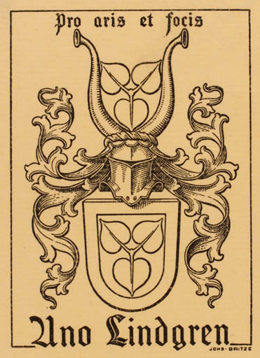 Exlibris by Johannes Britze from Denmark for Uno Lindgren - Heraldry 