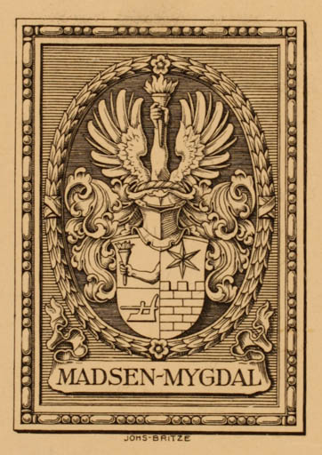 Exlibris by Johannes Britze from Denmark for Thomas Madsen-Mygdal - Heraldry 