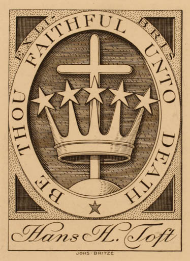 Exlibris by Johannes Britze from Denmark for Hans H. Toft - Heraldry 