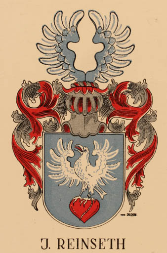 Exlibris by Erik Brønsdorff von Deden from Denmark for J. Reinseth - Heraldry 