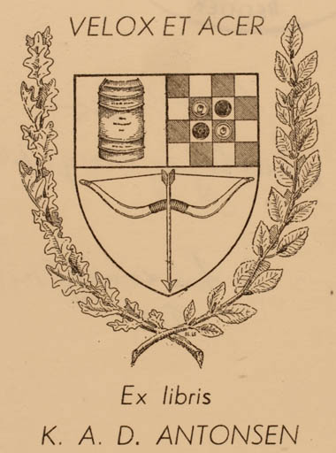 Exlibris by A. Lindvang from Denmark for K.A.D. Antonsen - Heraldry 