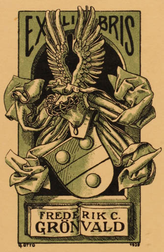 Exlibris by A. Otto from Denmark for Frderik C. Grönvald - Heraldry 