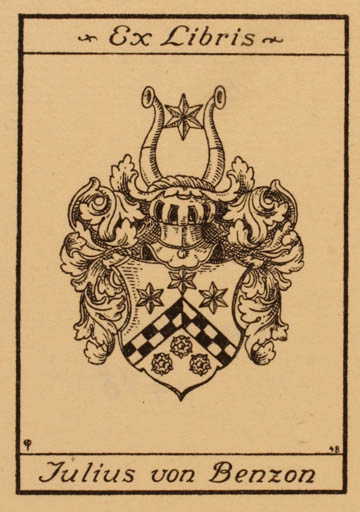 Exlibris by Edmund Peter from Denmark for Julius von Benzon - Heraldry 