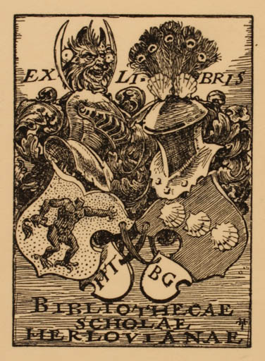 Exlibris by Hans Christian Tegner from Denmark for ? Bibliothecae Scholae Herlovianae - Heraldry 