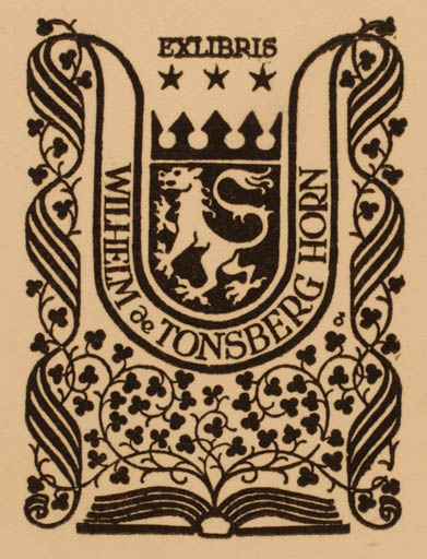 Exlibris by Albert Jaern from Norway for Wilhelm de Tonsberg Horn - Heraldry 