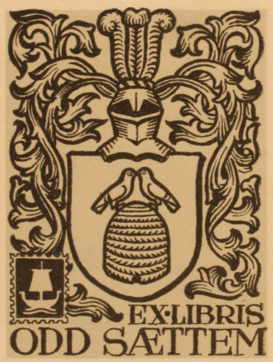 Exlibris by Albert Jaern from Norway for Odd Sættem - Heraldry 