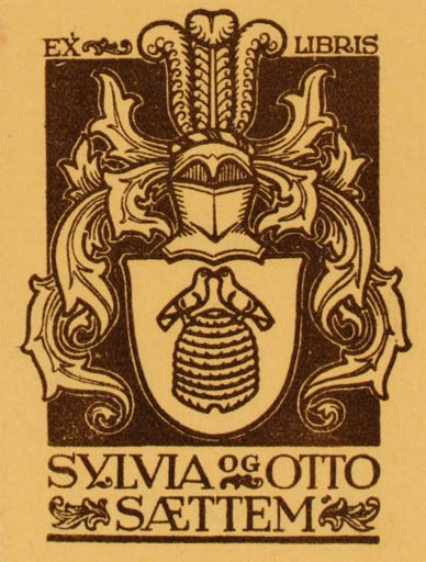 Exlibris by Albert Jaern from Norway for Sylvia og Otto Sættem - Heraldry 