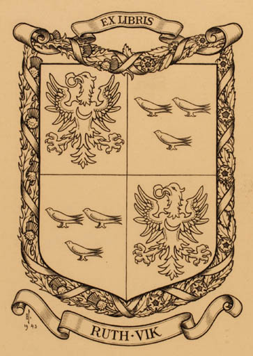 Exlibris by Øyvind Sørensen from Norway for Ruth Vik - Heraldry 