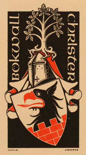 Exlibris by Jan Raneke from Sweden for Christer Bøkwall - Heraldry 