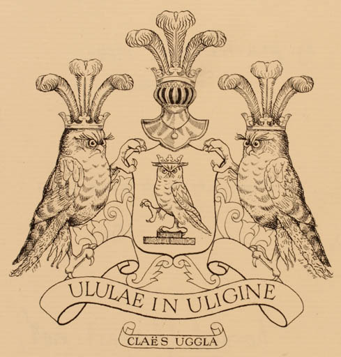 Exlibris by Jacques de Wærn from Sweden for Claes Uggla - Heraldry Owl 